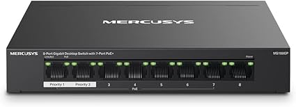 Mercusys TP-Link MS108GP Switch PoE+ 8 Ports Gigabit, 7 Ports PoE+, 65W pour Tous Les Ports PoE, Boitier Métal, Plug-and-Play, Durable et Silencieux