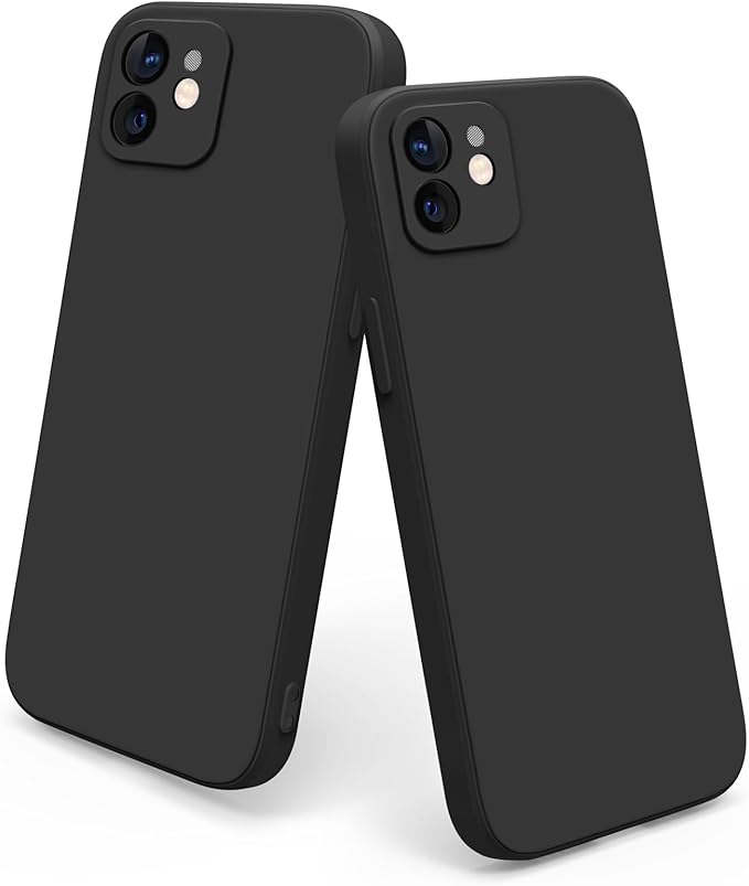 Meliya Coque Compatible pour iPhone 12 6.1”, Étui en Silicone avec Doublure en Microfibre Souple, Conception Spéciale de Bord Droit (Y-Noir/Noir)