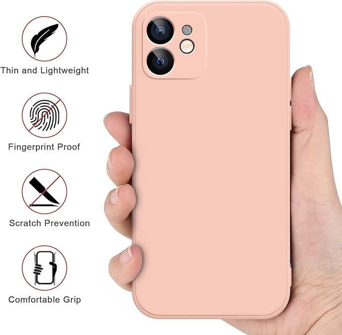 Meliya Coque Compatible pour iPhone 12 6.1”, Étui en Silicone avec Doublure en Microfibre Souple, Conception Spéciale de Bord Droit (Rose)