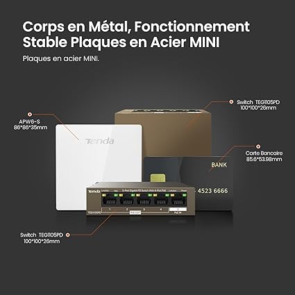 Tenda 5 Ports Gigabit PoE Switch sans AC Alimentation, PD Switch Gigabit (4 Ports PoE Out et 1 Port PoE in), Plug & Play, sans Ventilateur, Alimentation PoE Uniquement (TEG1105PD)