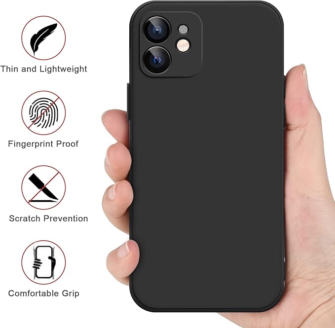 Meliya Coque Compatible pour iPhone 12 6.1”, Étui en Silicone avec Doublure en Microfibre Souple, Conception Spéciale de Bord Droit (Y-Noir/Noir)