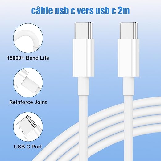 Chargeur Rapide iPhone 17 16 15, 20W USB C Chargeur et USB C Cable 2M pour iPhone 17/17 Pro Max/16/16 Pro/15 Plus/15 Pro Max, iPad Pro/Air/Mini, Galaxy S23/S22, USBC Prise Secteur Adaptateur