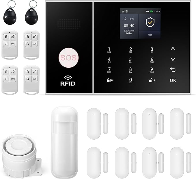 Système D'alarme Domestique sans Fil, WiFi, GSM, 4G, Composeur, 100 Zones, Application (Smart Life - Tuya), Compatible Google Home et Alexa