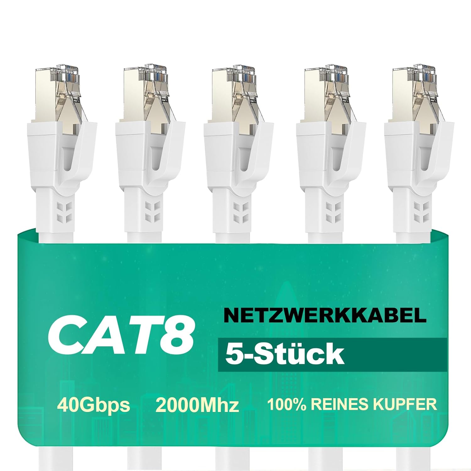 Ercielook Cat 8 Câble Ethernet 0,5m 5 Pièces – Câble Réseau 40Gbps 2000MHz Plat STP RJ45 LAN Câble Compatible avec Routeur Modem Switch