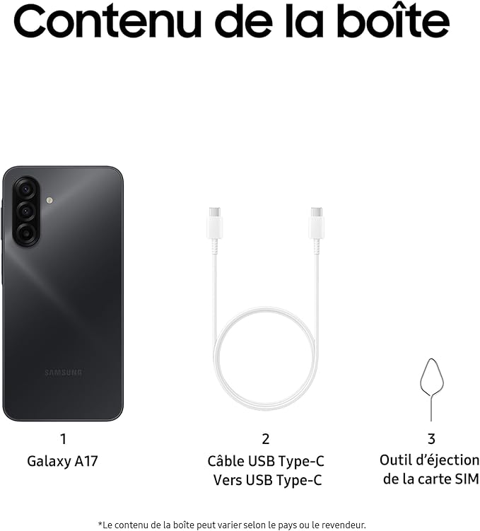 Samsung Galaxy A17 128 Go, Smartphone Android déverrouillé, écran 6,7", Batterie 5000 mAh, Noir, Version FR