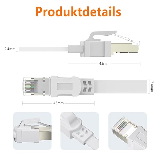 Ercielook Cat 8 Câble Ethernet 0,5m 5 Pièces – Câble Réseau 40Gbps 2000MHz Plat STP RJ45 LAN Câble Compatible avec Routeur Modem Switch