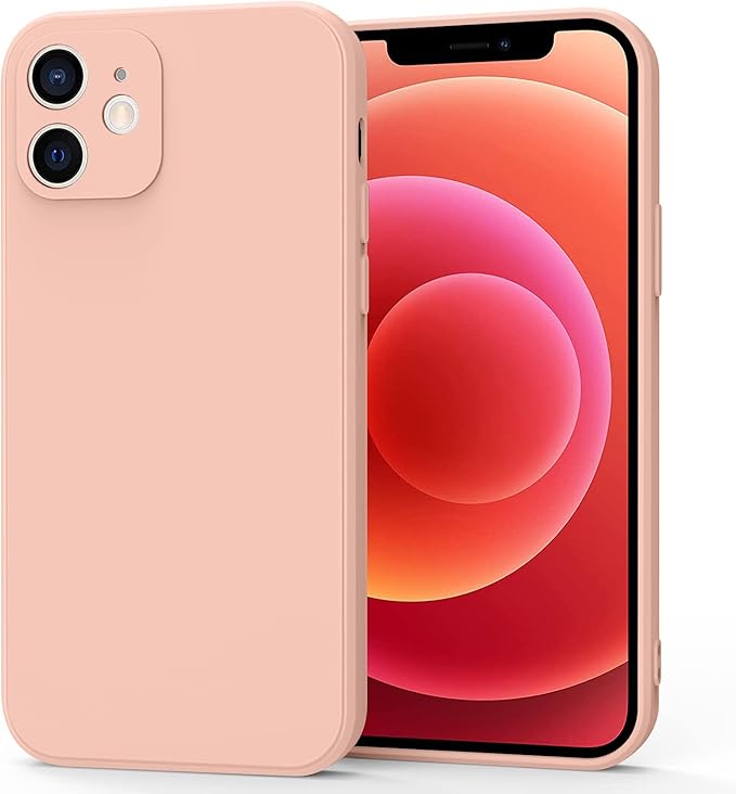 Meliya Coque Compatible pour iPhone 12 6.1”, Étui en Silicone avec Doublure en Microfibre Souple, Conception Spéciale de Bord Droit (Rose)