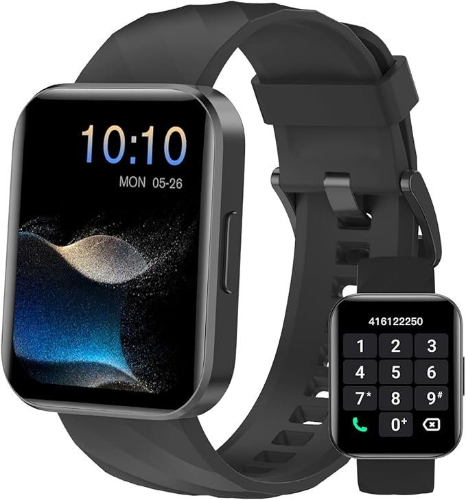 Dakofied Montre Connectée Homme Femme avec Appel Bluetooth Podometre Cardiofrequencemetre Oxymetre Montre Sport Etanche IP68 Cycle Menstruel Suivi Sommeil Calories Notification pour Android iOS Noir