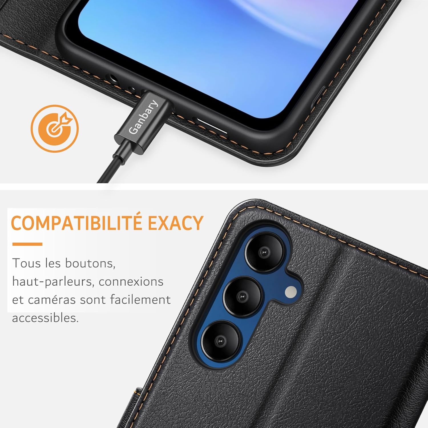 ivencase Coque pour Samsung Galaxy A16 avec Verre Trempé, étui Cuir PU Magnétique [ Pochette de Portefeuille ], Housse de Fonction Stand Video Porte Carte Credit à Rabat pour Samsung A16 5G/4G - Noir