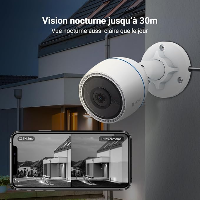 EZVIZ Outpro 1080P Caméra Surveillance WiFi Exterieure, Caméra Exterieur WiFi 2.4Ghz avec 30m Vision Nocturne, IP67 étanche, Détection de Mouvement, caméra de Surveillance Compatible avec Alexa H.265