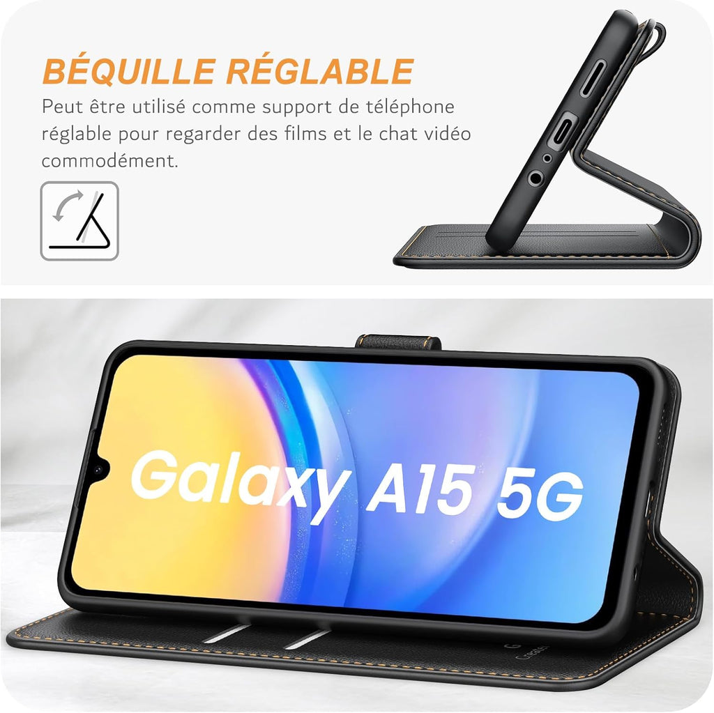 ivencase Coque pour Samsung Galaxy A16 avec Verre Trempé, étui Cuir PU Magnétique [ Pochette de Portefeuille ], Housse de Fonction Stand Video Porte Carte Credit à Rabat pour Samsung A16 5G/4G - Noir