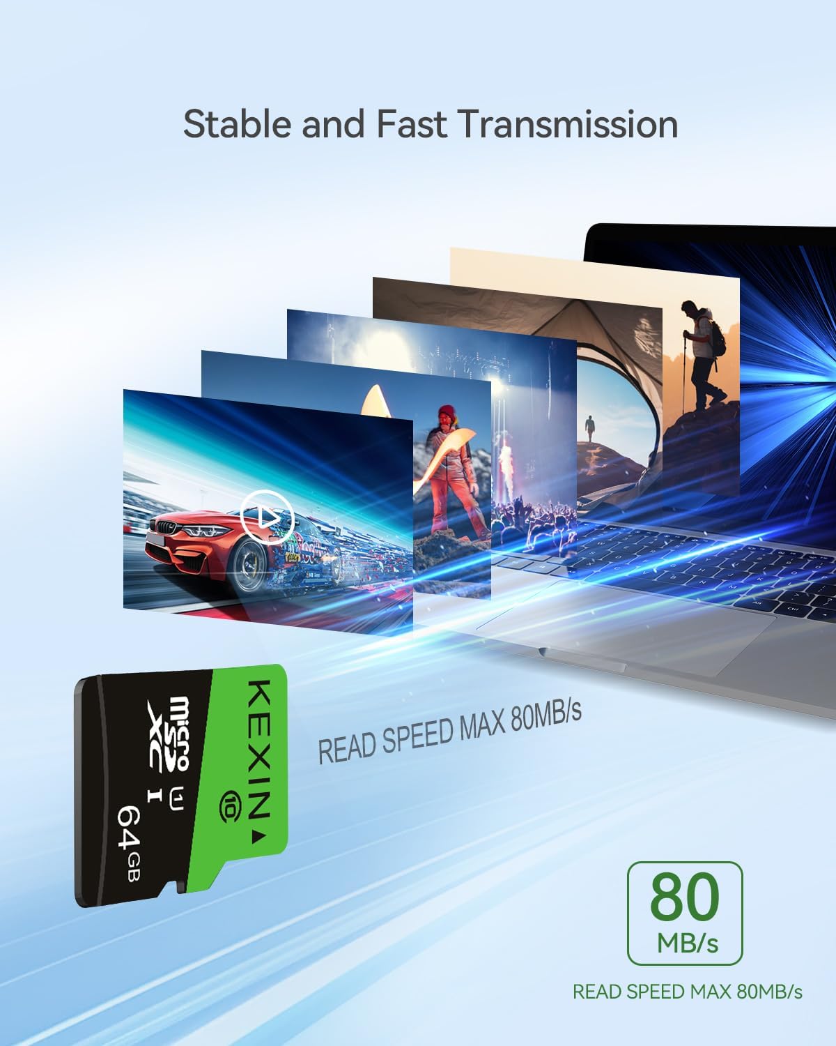 KEXIN Carte Micro Mémoire MicroSDXC SD 64 Go UHS-I, U3, C10, TF pour Drone, Dash Cam, Caméra de Sport, de Surveillance, Smartphone, Tablette, Ordinateur Portable