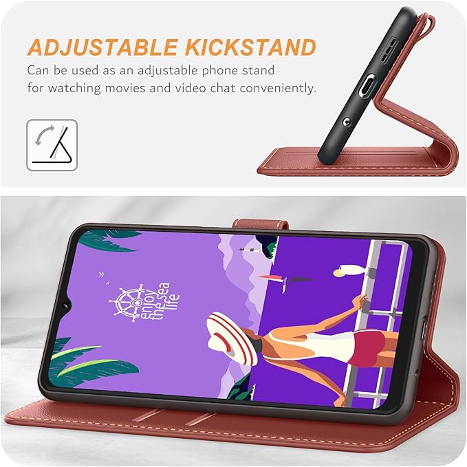 Ganbary Coque pour Samsung Galaxy A12/M12, [Housse en Cuir PU Premium] [Etui à Rabat] [Pochette de Portefeuille], Étui de Protection pour Samsung Galaxy A12/M12 - Brun