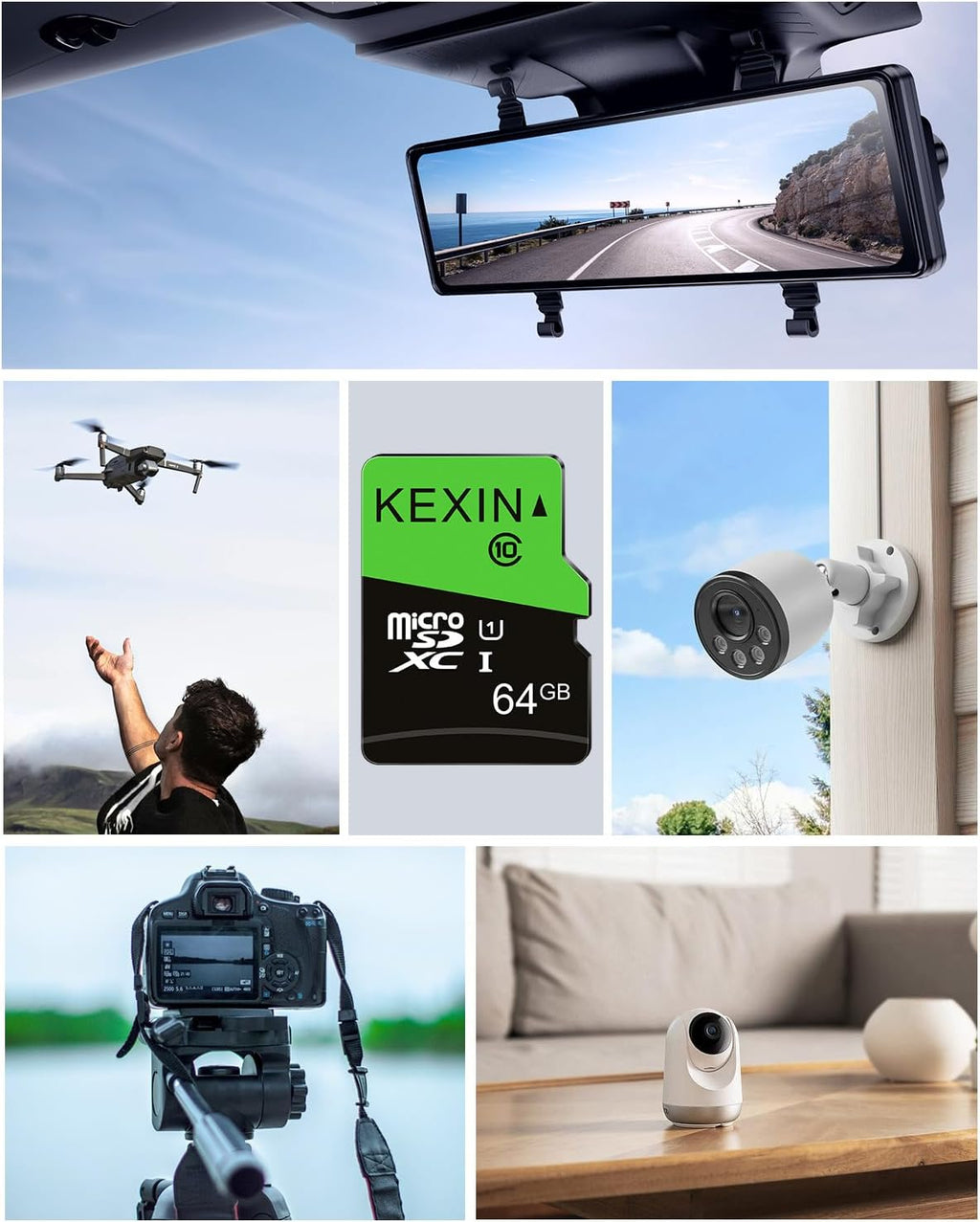 KEXIN Carte Micro Mémoire MicroSDXC SD 64 Go UHS-I, U3, C10, TF pour Drone, Dash Cam, Caméra de Sport, de Surveillance, Smartphone, Tablette, Ordinateur Portable
