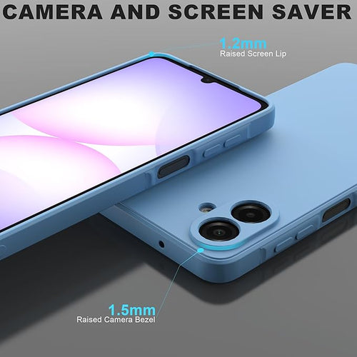 3 en 1 Coque pour Samsung Galaxy A07 avec 2 Verre Trempé,Silicone Liquid Étui de Protection Antichoc Housse Case Cover - Bleu