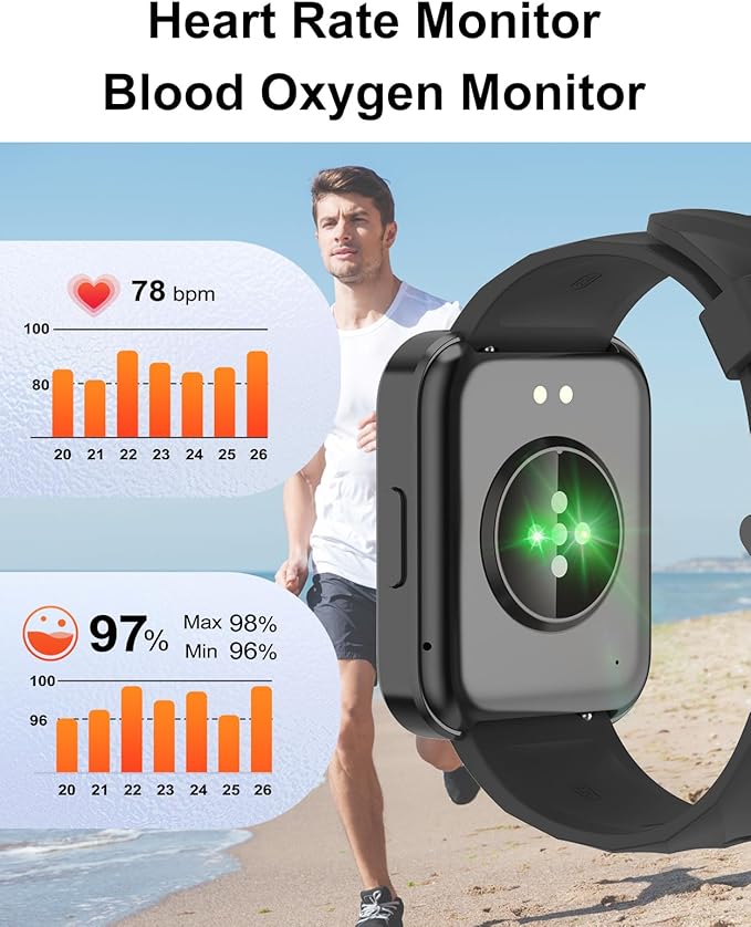 Dakofied Montre Connectée Homme Femme avec Appel Bluetooth Podometre Cardiofrequencemetre Oxymetre Montre Sport Etanche IP68 Cycle Menstruel Suivi Sommeil Calories Notification pour Android iOS Noir