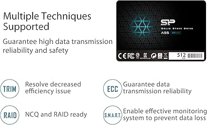 Silicon Power SSD 512Go 3D NAND A55 SLC Cache Performance Boost 2.5 pouces SATA III 7mm (0.28") Interne SSD