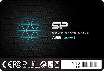 Silicon Power SSD 512Go 3D NAND A55 SLC Cache Performance Boost 2.5 pouces SATA III 7mm (0.28") Interne SSD