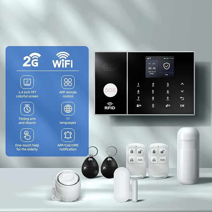 Système D'alarme Domestique sans Fil, WiFi, GSM, 4G, Composeur, 100 Zones, Application (Smart Life - Tuya), Compatible Google Home et Alexa