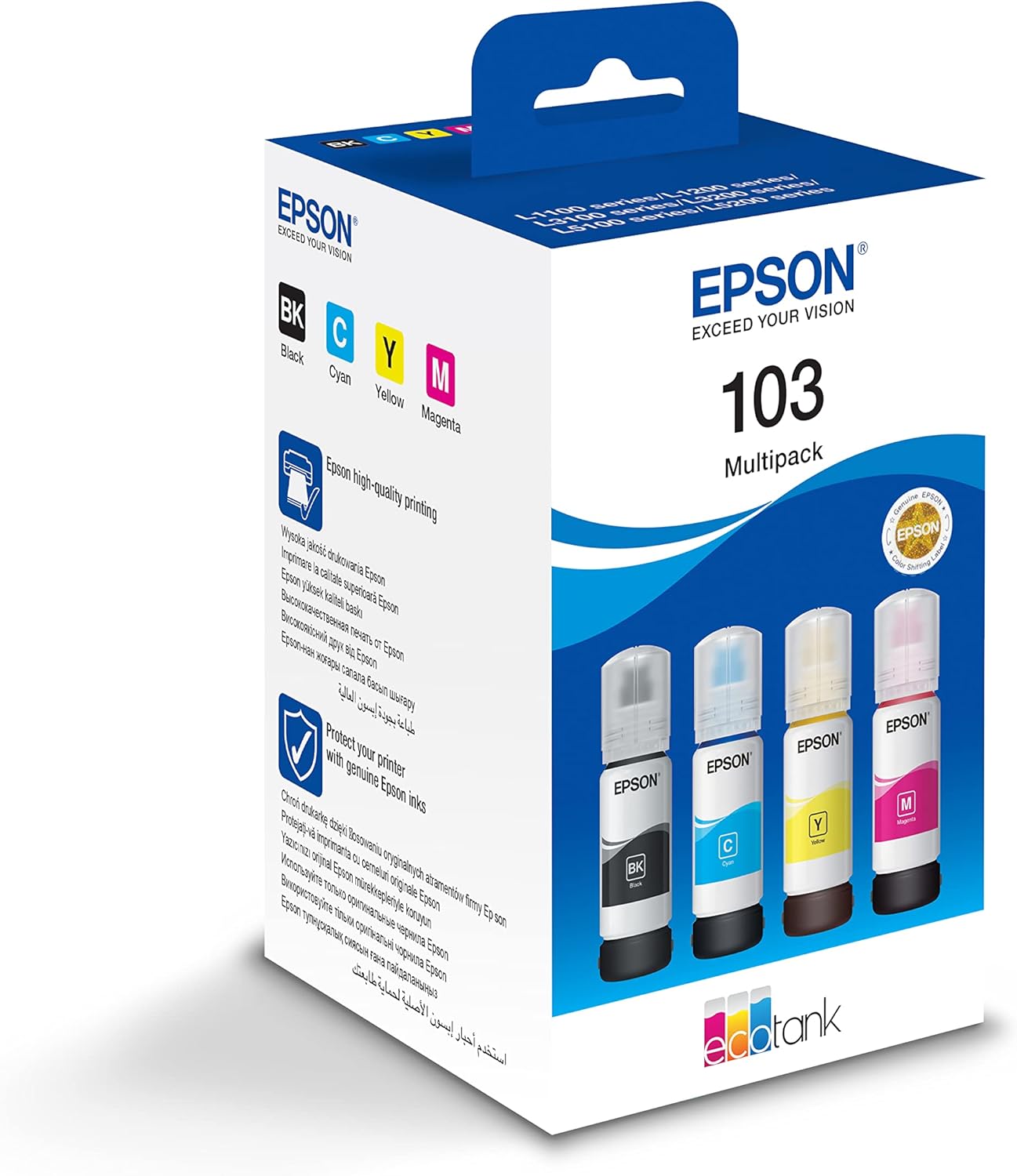 Epson C13T00S64A Lot de 4 Cartouches d'encre d'origine Noir, Cyan, Magenta, Jaune