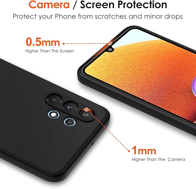 ivoler Noir Mat Coque pour Samsung Galaxy A32 4G avec Protection Caméra, Ultra Mince Étui de Protection en Silicone Antichoc, Souple TPU Anti-Rayures Bumper Housse