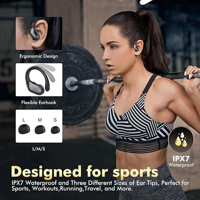 HAOYUYAN Écouteurs sans Fil, écouteurs Bluetooth de Sport, 80 Heures de Lecture, avec Affichage de l'alimentation LED, Casque antibruit, écouteurs étanches IPX7 pour entraînement/Course à Pied (Noir)