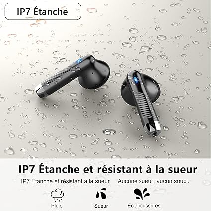 Ecouteurs Bluetooth sans Fil, Écouteurs Bluetooth 5.4 2025 Écouteurs sans Fil avec 4 ENC Réduction de Bruit Mic, IP7 Étanches Oreillette Bluetooth 56H Stéréo USB-C Casque Bluetooth pour Sport/Travail