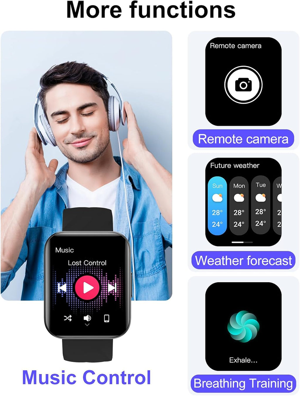 Dakofied Montre Connectée Homme Femme avec Appel Bluetooth Podometre Cardiofrequencemetre Oxymetre Montre Sport Etanche IP68 Cycle Menstruel Suivi Sommeil Calories Notification pour Android iOS Noir