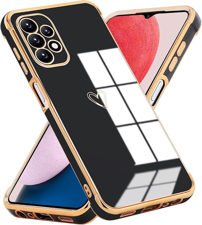 Antichoc Coque pour Samsung Galaxy A13 4G,Étui en Silicone Galvanisé avec Protection Renforcée Aux 4 Coins,Housse de Motif de Coeur,Brillant Femmes TPU Case Cover,Noir