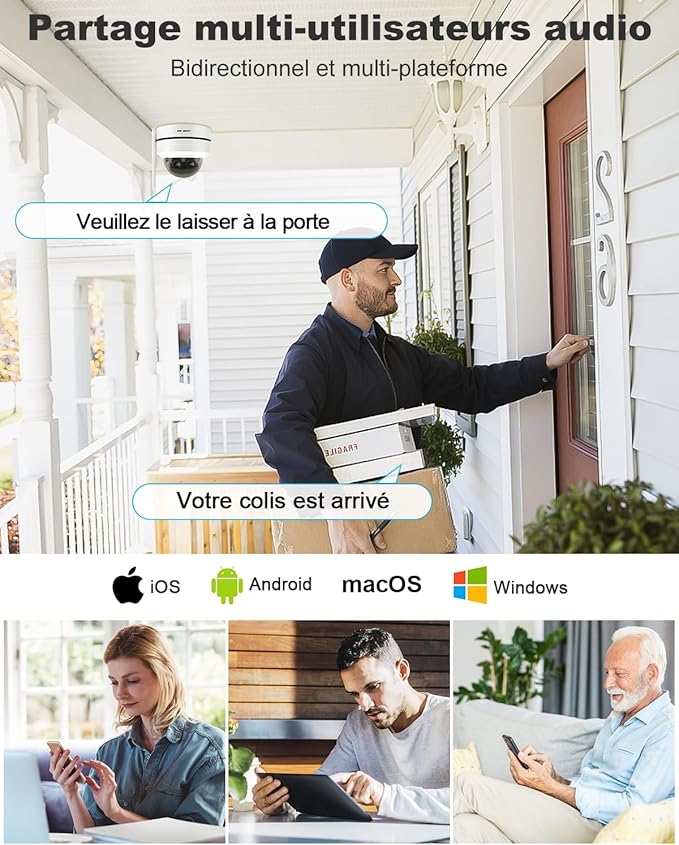 GENBOLT 2.5k PTZ WiFi Security Camera Camera intérieur et extérieur DC & POE, 4MP Dual Lens Home Surveillance IP Camera CCTV 10X Hybrid Zoom, IK10 VANDALproof, IP66 STAPPOR