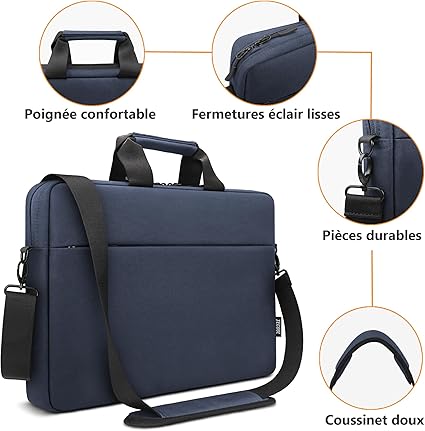 TECOOL 14 Pouces Sacoche Ordinateur Portable, Sacoche de Protection Imperméable Housse Sac à Bandoulière pour 14 Pouces Acer ASUS Dell HP Lenovo Laptop, MacBook Air 15 M2 M3 M4, Bleu Foncé