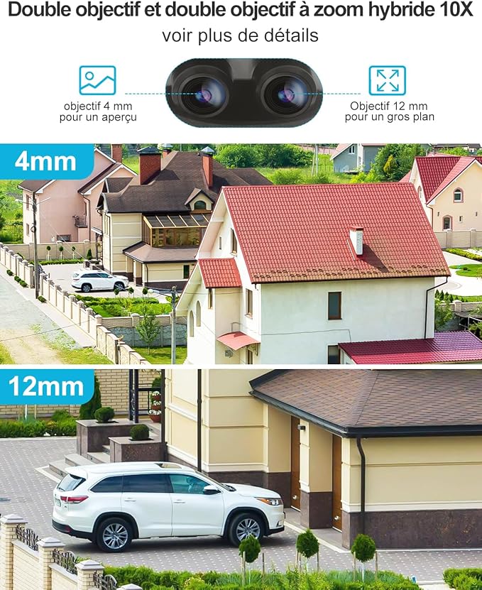GENBOLT 2.5k PTZ WiFi Security Camera Camera intérieur et extérieur DC & POE, 4MP Dual Lens Home Surveillance IP Camera CCTV 10X Hybrid Zoom, IK10 VANDALproof, IP66 STAPPOR