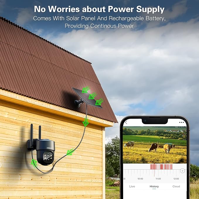 Xega 4G LTE Caméra Surveillance Solaire avec Carte Sim, 2K HD 4G Caméra Extérieure sans Fil inclinable à 355°/90°, Caméra Autonome sans WiFi, Vision Nocturne, Détection de Mouvement, IP66 (Non WiFi)