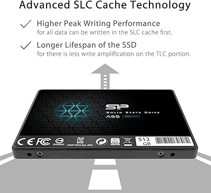 Silicon Power SSD 512Go 3D NAND A55 SLC Cache Performance Boost 2.5 pouces SATA III 7mm (0.28") Interne SSD