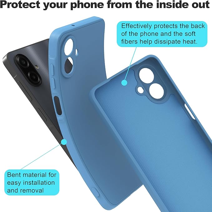 3 en 1 Coque pour Samsung Galaxy A07 avec 2 Verre Trempé,Silicone Liquid Étui de Protection Antichoc Housse Case Cover - Bleu
