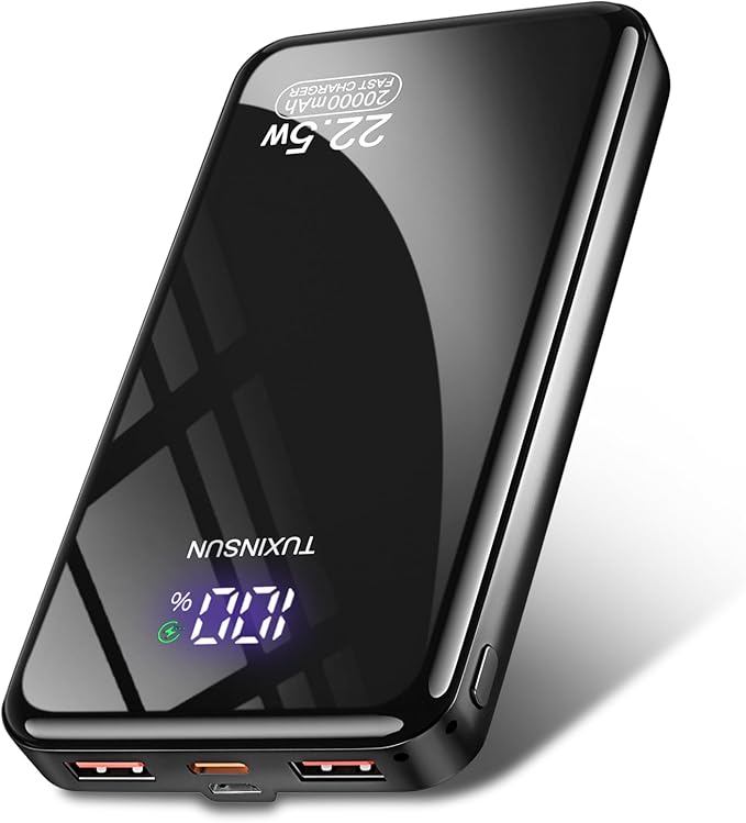 Power Bank 20000 mAh 22,5 W Banque de puissance à charge rapide PD3.0 QC4.0 Batterie externe de téléphone portable avec écran LCD Sorties et entrées USB C Chargeur portable pour smartphones Smartwatch