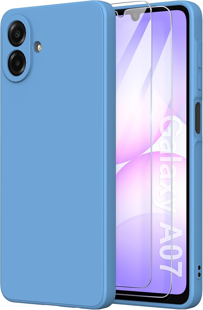 MOONESS 3 en 1 Coque pour Samsung Galaxy A07 avec 2 Verre Trempé,Silicone Liquid Étui de Protection Antichoc Housse Case Cover - Noir