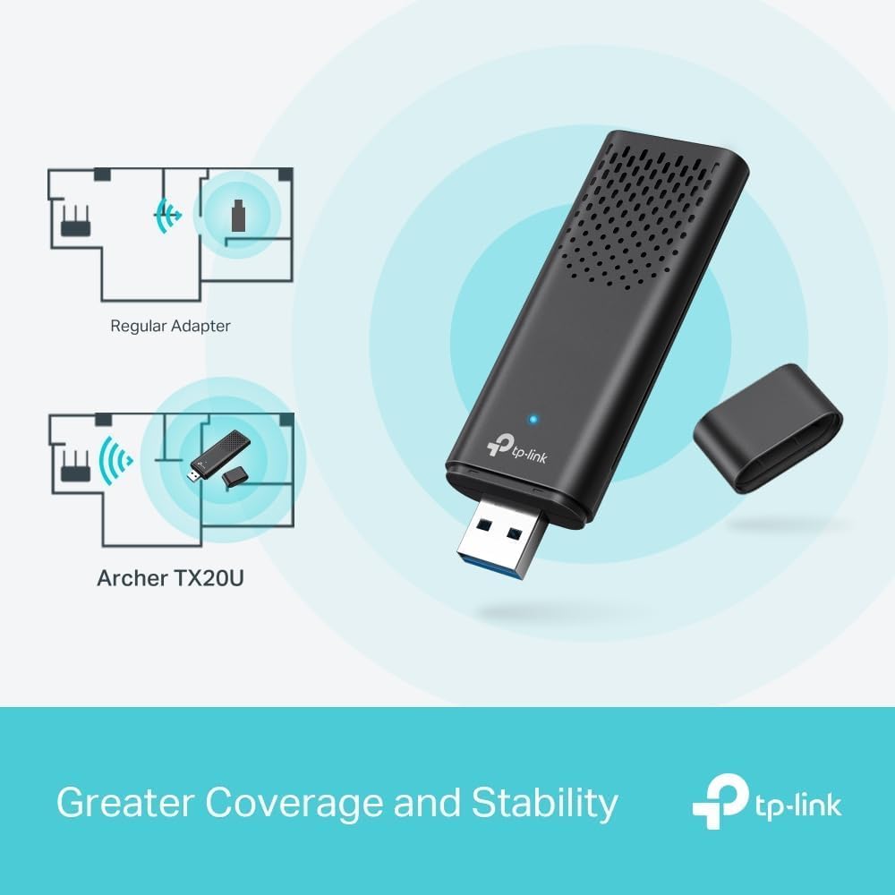 TP-Link Clé WiFi 6 Puissante AX1800 Mbps, Archer TX20U, Adaptateur USB WiFi, dongle WiFi, USB 3.0 Bi-Bande, 2.4G / 5GHz, MU-MIMO, WPA3, Compatible avec Windows 11/10